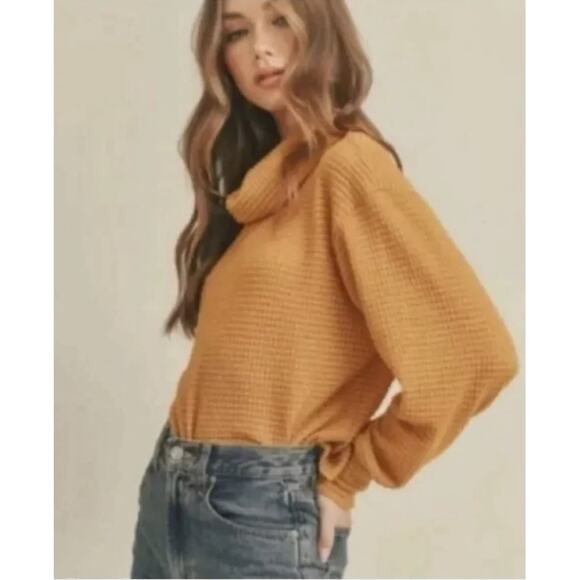 Free People Juicy Long Sleeve Cowl Neck Oversized Camel Thermal Top, Size S - Picture 1 of 7